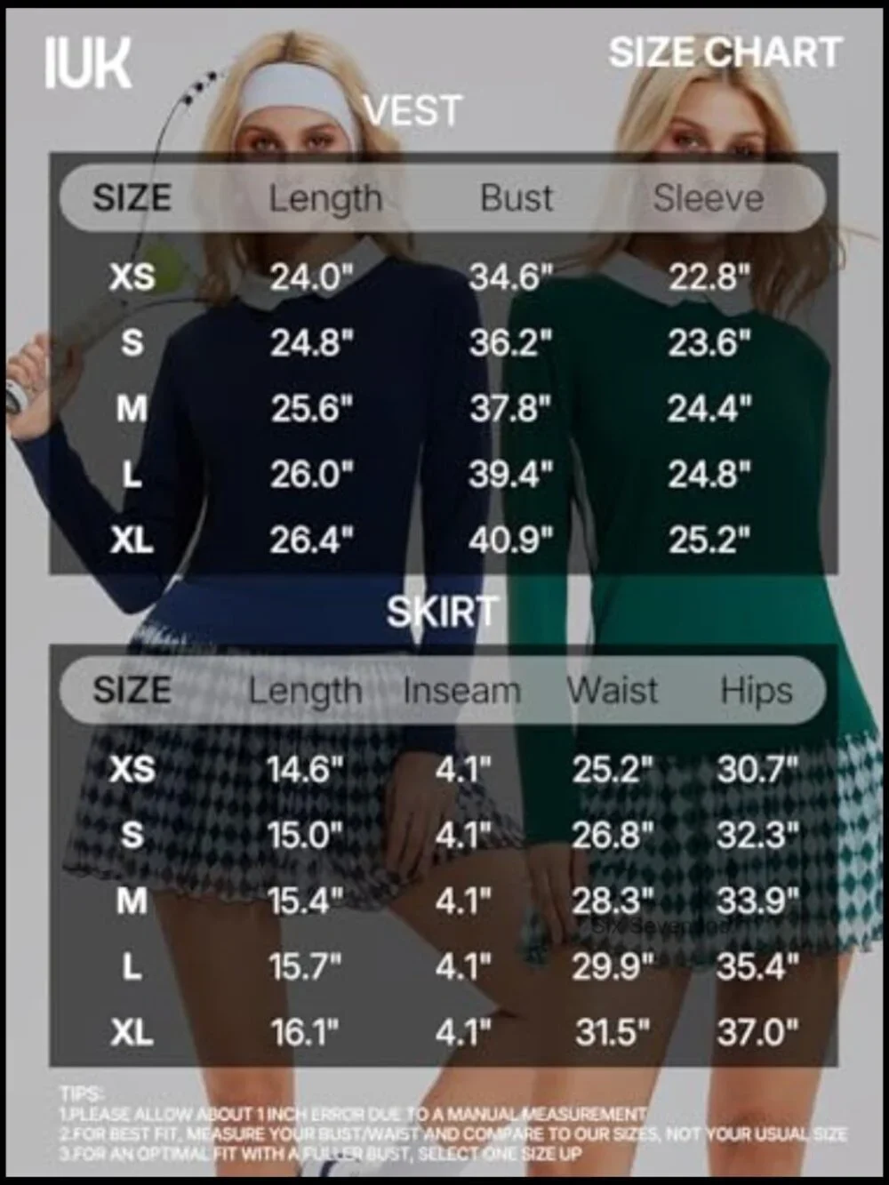 2 Piece Athletic Skirt Set with Collared Top & Pleated Skort 4 Pockets